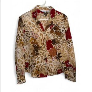 Alfred Dunner leopard animal cheetah red floral print blouse Size 8 Petite